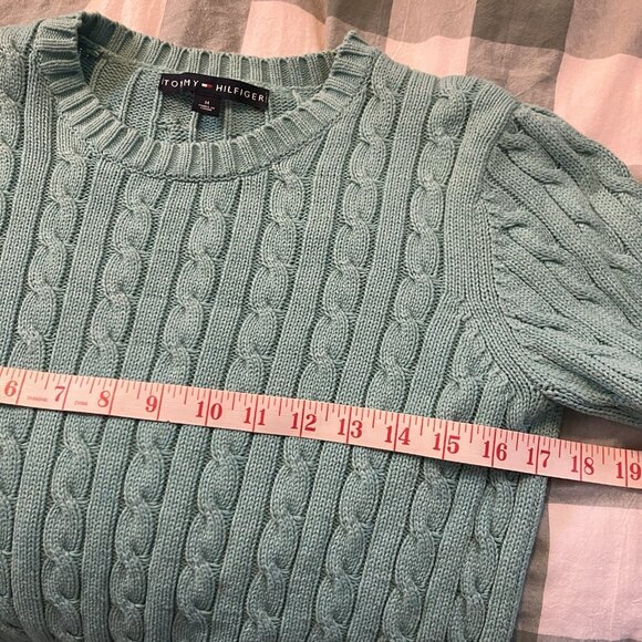Tommy Hilfiger Sweater Womens M Mint Green Cable Knit Fisherman Academia Preppy - Picture 7 of 7